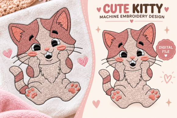 Cute Cat Machine Embroidery Design