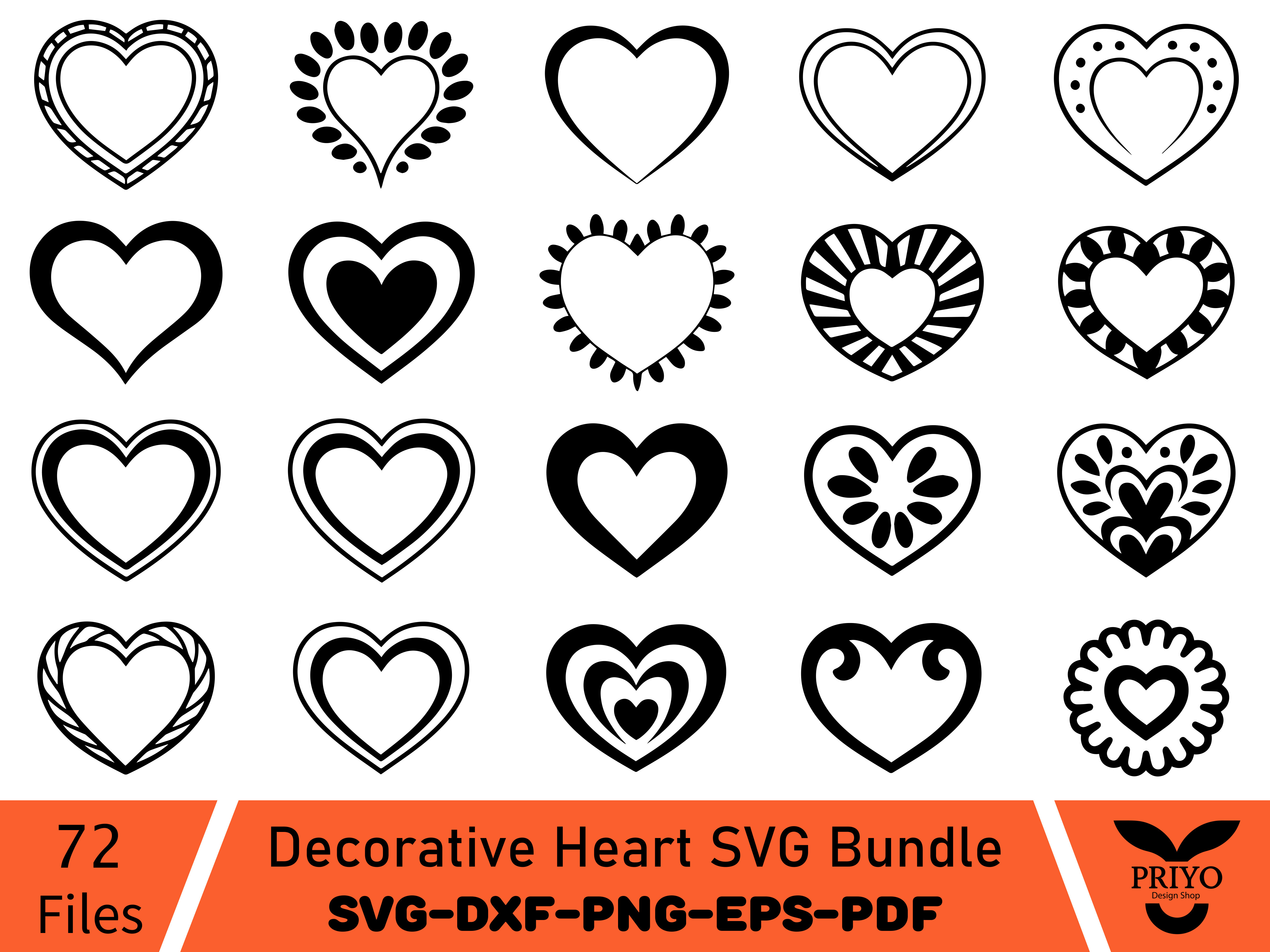 Decorative Heart SVG Bundle, Ornamental