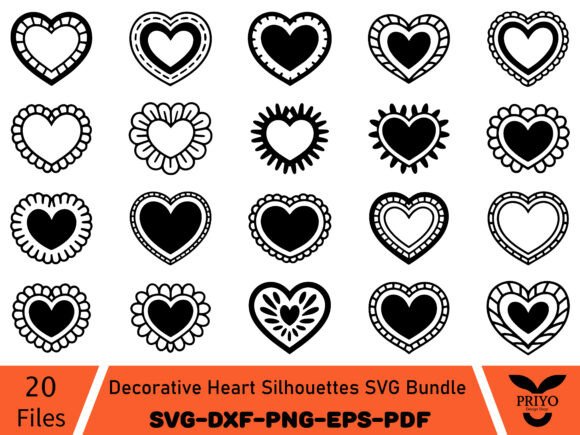 Decorative Heart Silhouettes SVG Bundle