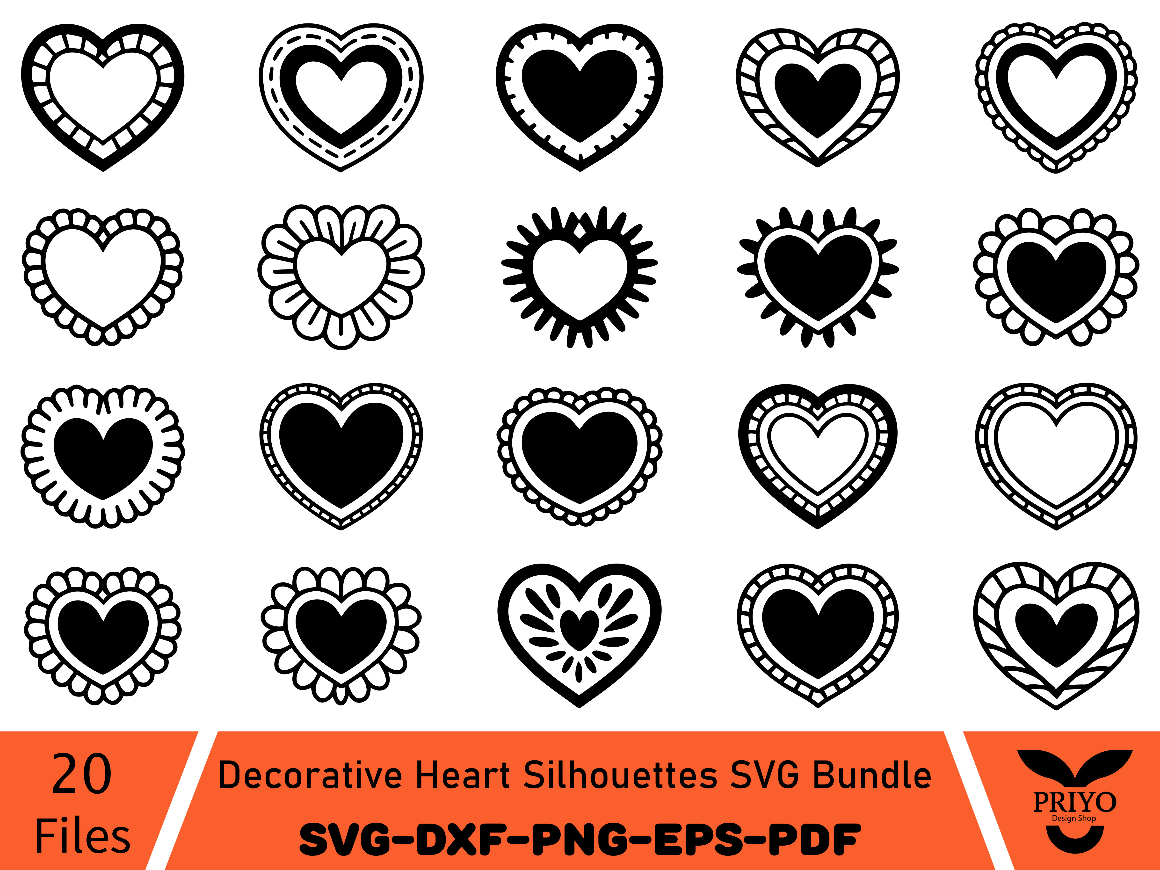 Decorative Heart Silhouettes SVG Bundle