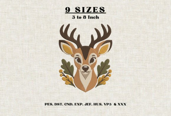 Deer Head Embroidery Design Woodland DST