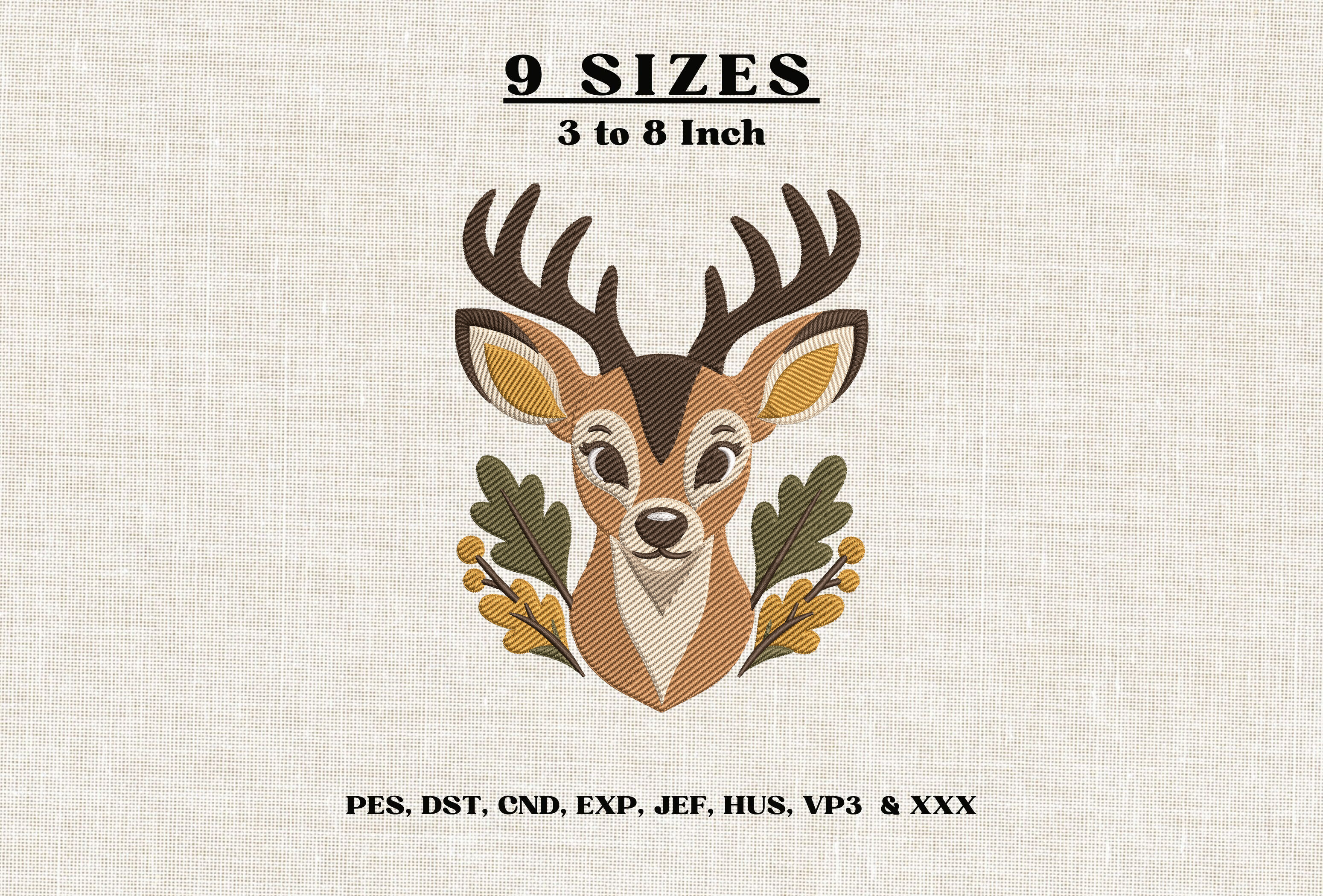 Deer Head Embroidery Design Woodland DST