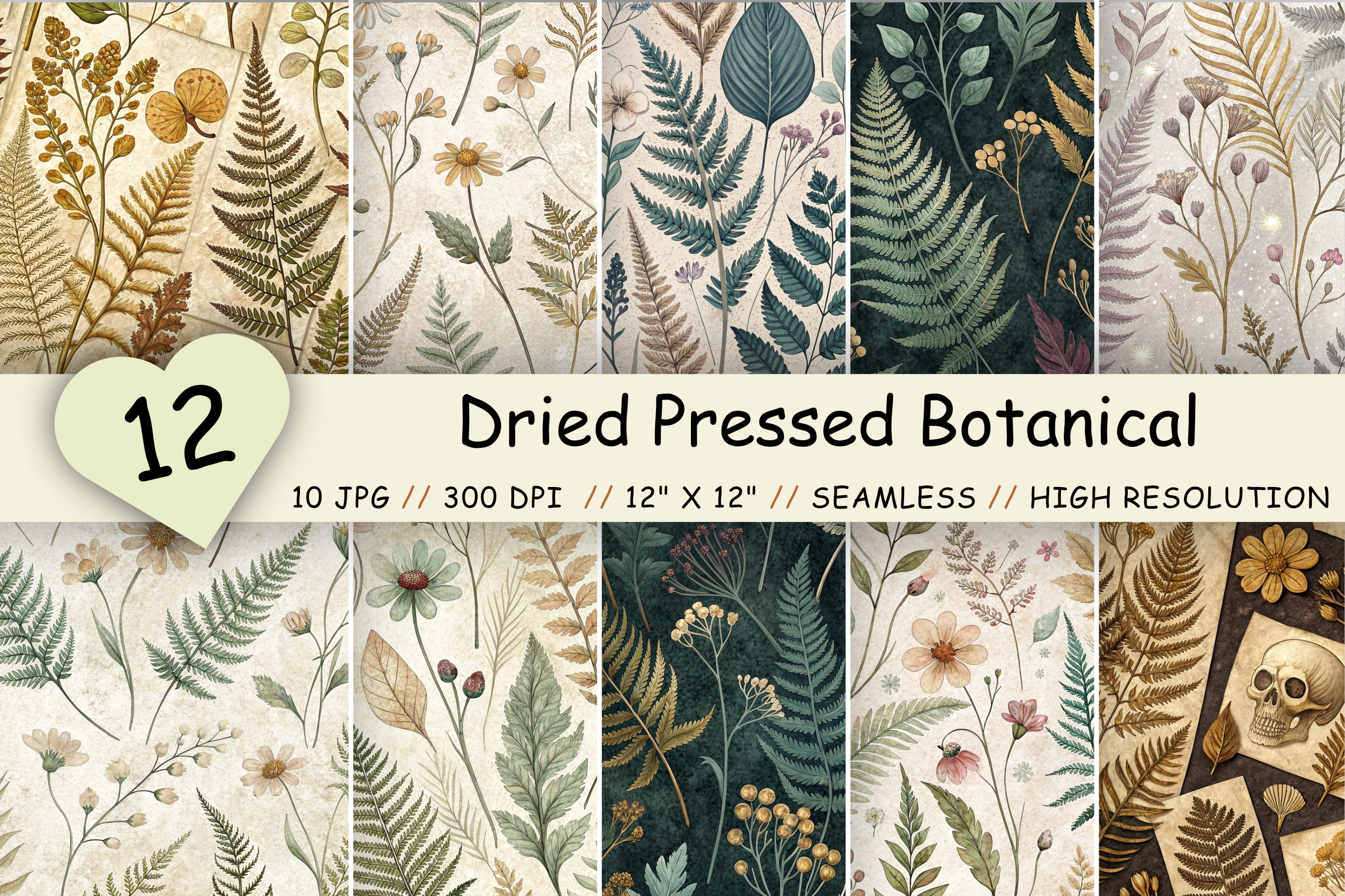 Dried Pressed Botanical Digital Paper