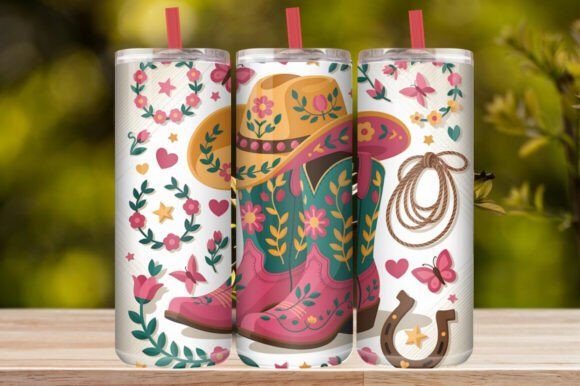 Floral Cowgirl Boots Tumbler Wrap