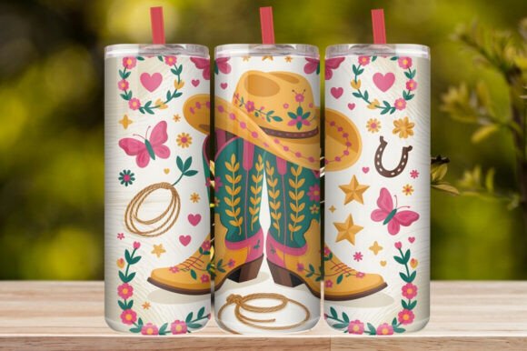 Floral Cowgirl Boots Tumbler Wrap