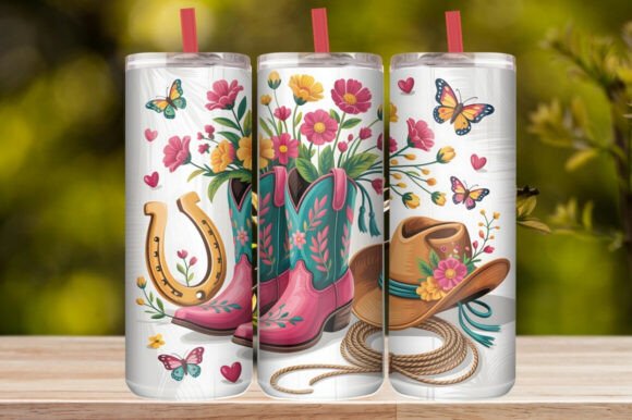 Floral Cowgirl Boots Tumbler Wrap