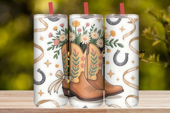 Floral Cowgirl Boots Tumbler Wrap