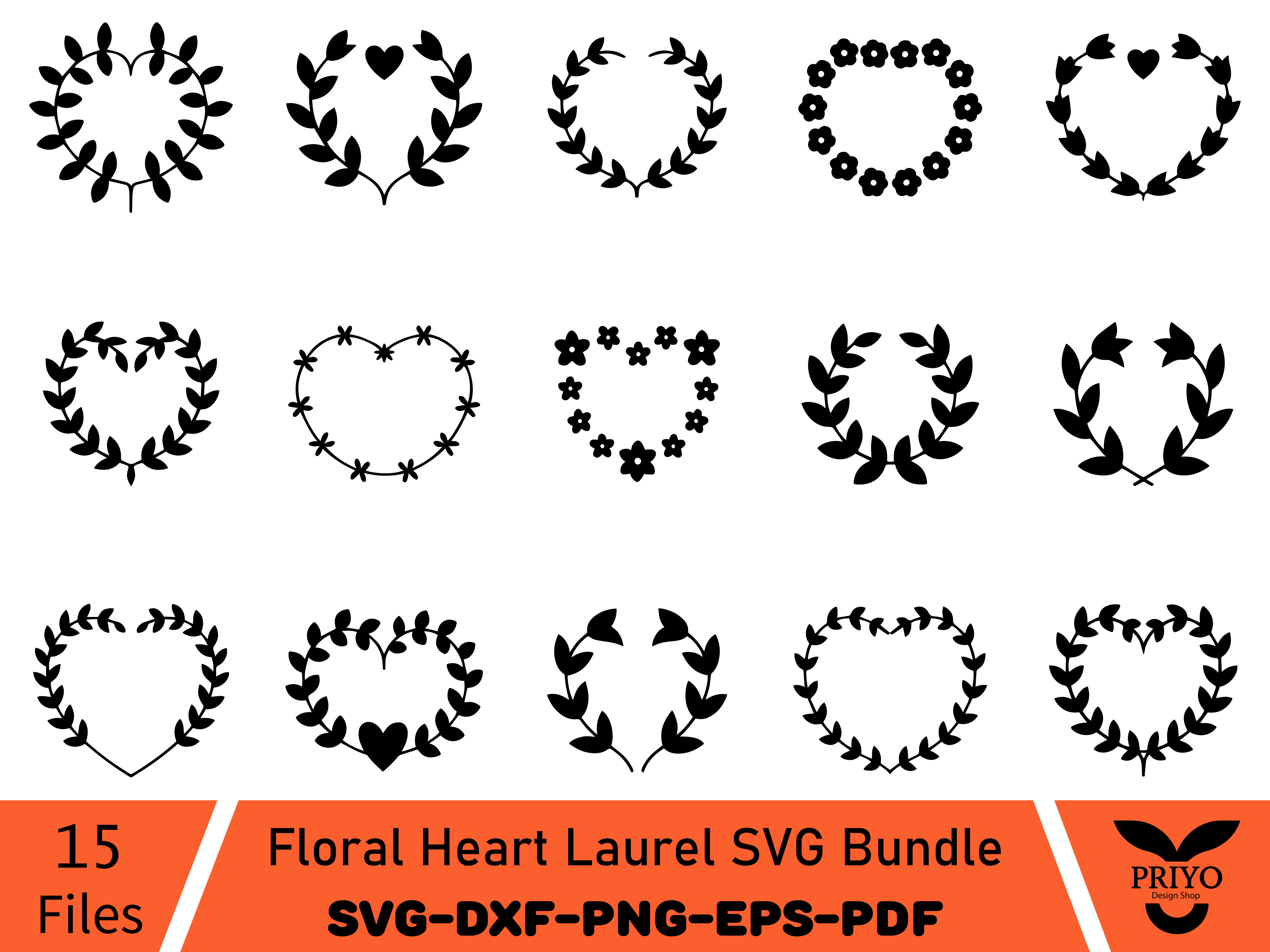 Floral Heart Laurel SVG Bundle