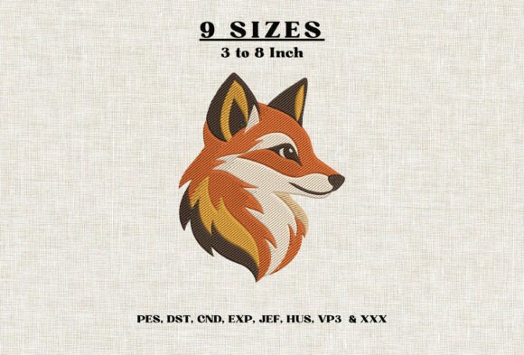Fox Head Embroidery Design Woodland DST