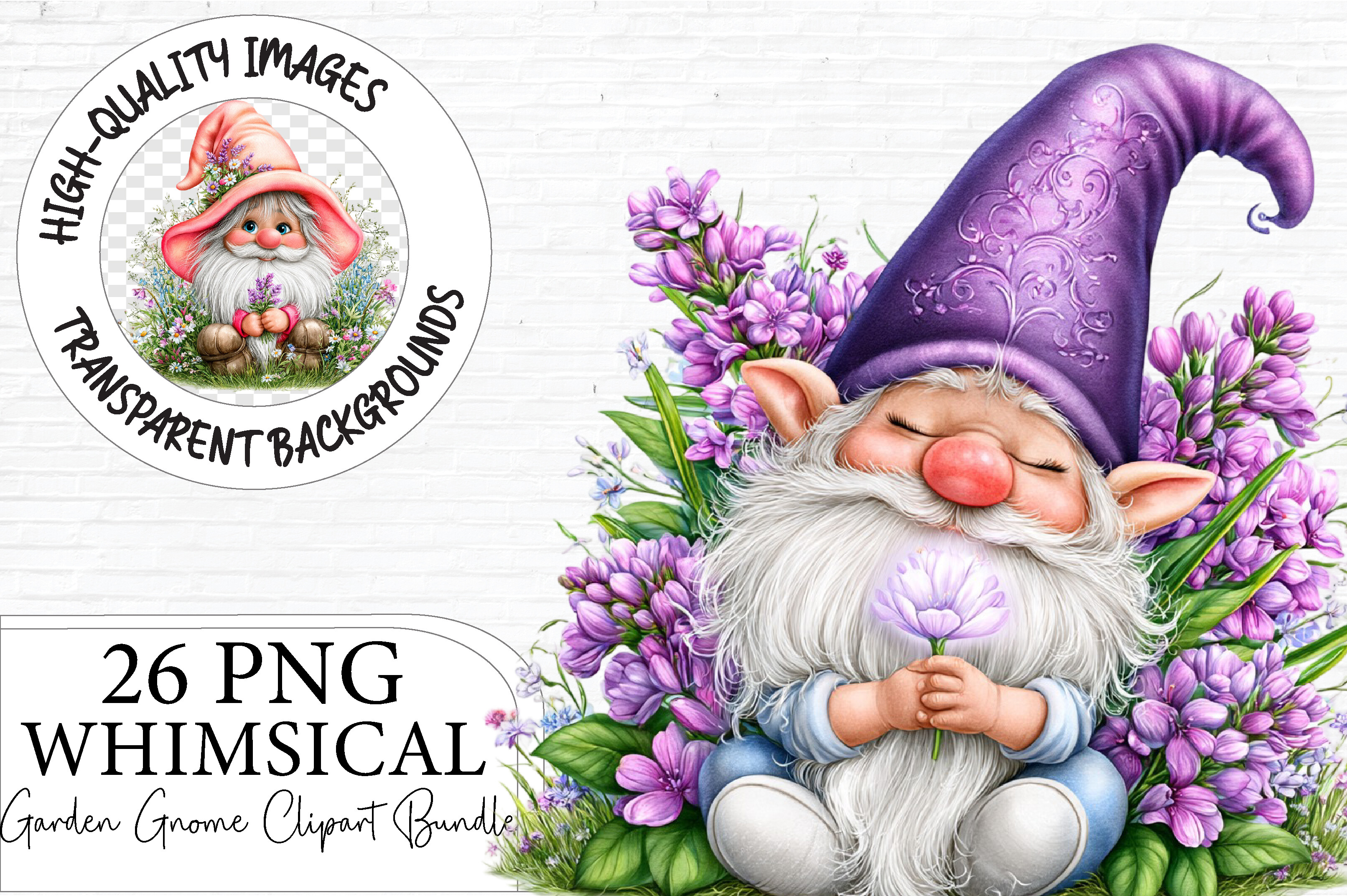 Garden Gnome Clipart PNG Bundle