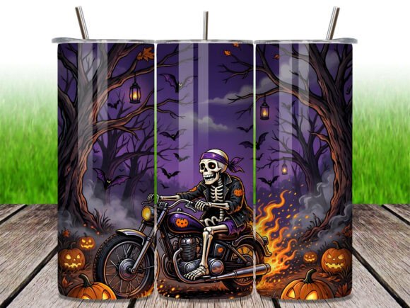 Halloween Skeleton Biker Tumbler Wrap