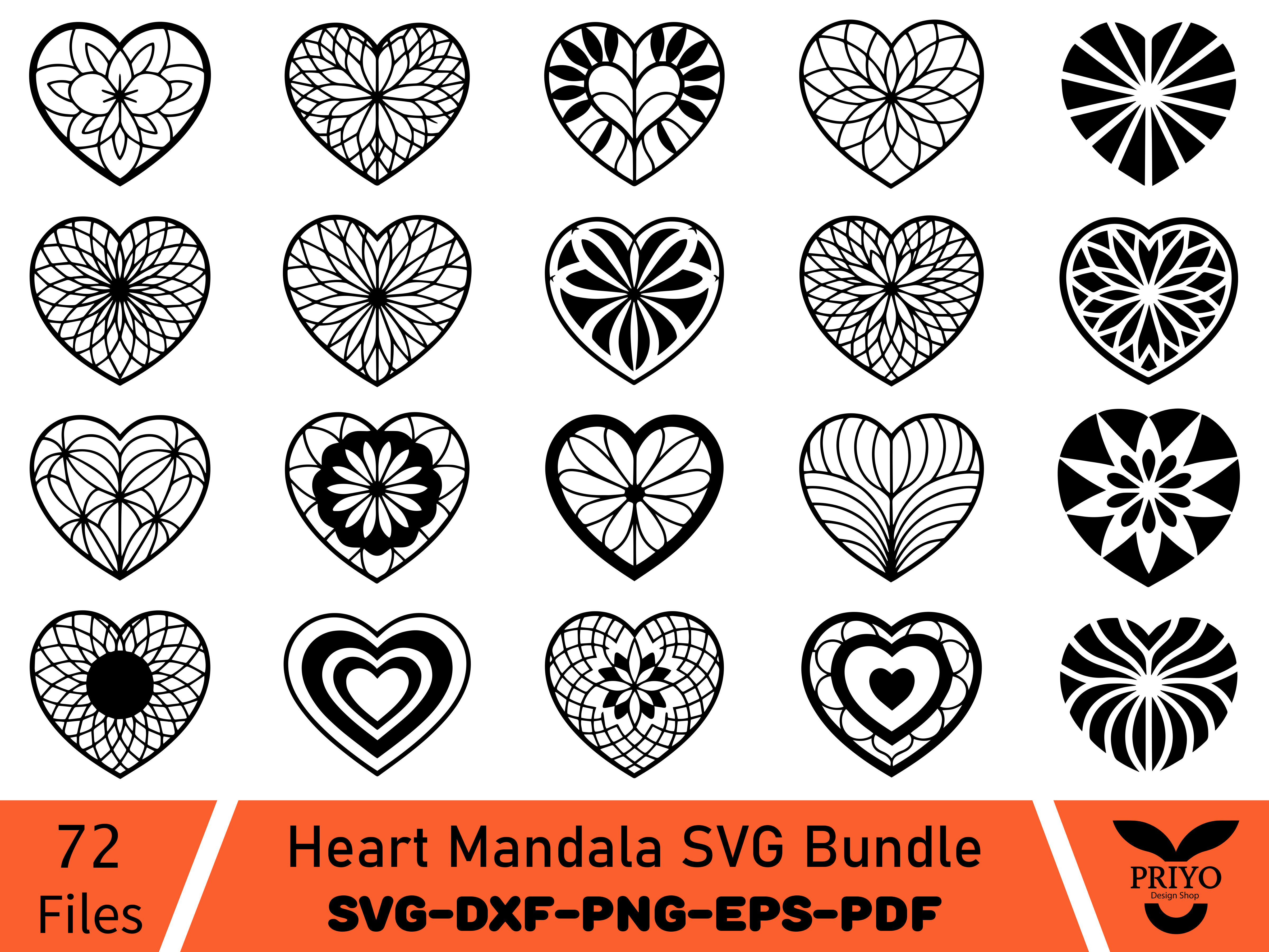 Heart Mandala SVG Bundle, Heart SVG