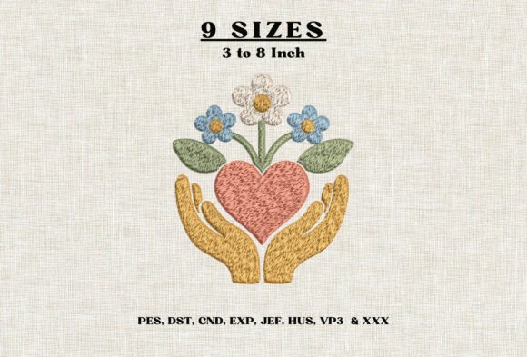 Heart in Hands Floral Embroidery Design