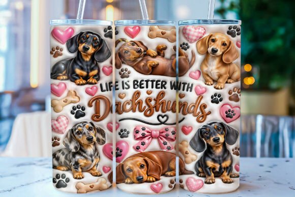Inflated Dachshund Dog Tumbler Wrap PNG