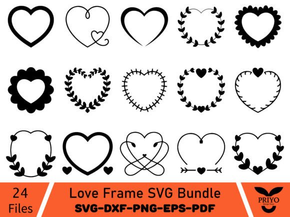 Love Frame SVG Bundle, Heart Frame SVG