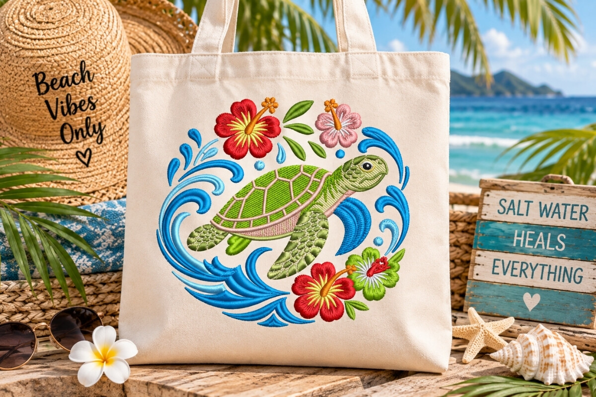 Ocean Life Sea Turtle Embroidery Design
