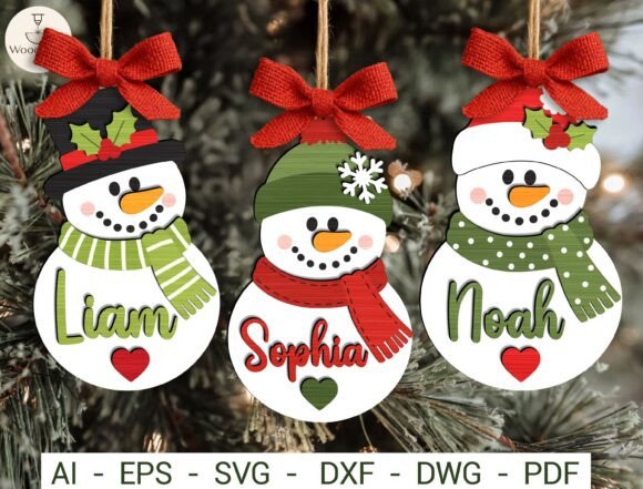 Personalized Snowman Xmas Ornament Svg