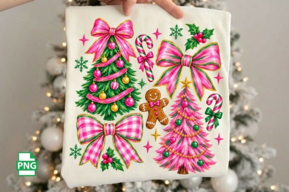 Pink Glitter Christmas Tree Bow Png Graphics