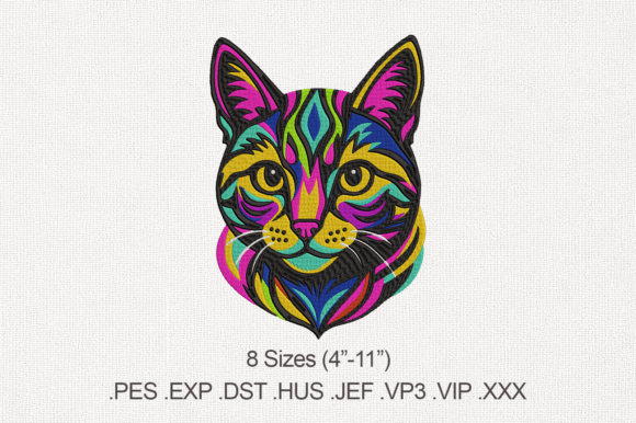 Psychedelic Cat Embroidery Design