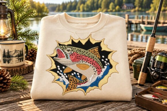 Rainbow Trout Fishing Embroidery Design