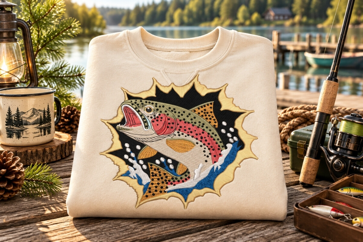 Rainbow Trout Fishing Embroidery Design
