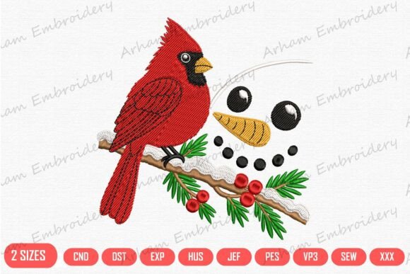 Red Bird with Snowman Face on Branch