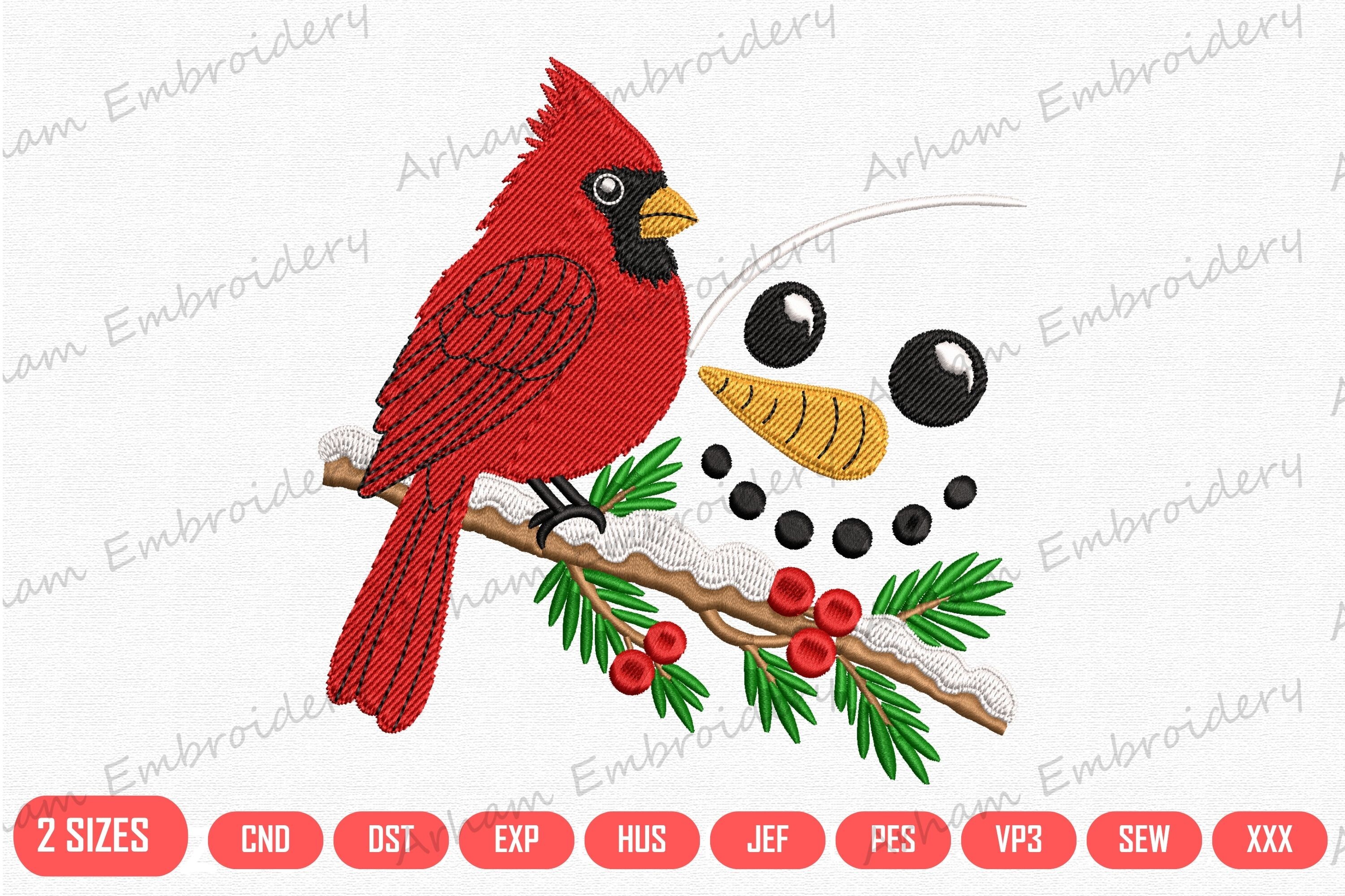 Red Bird with Snowman Face on Branch