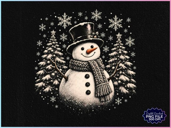 Retro Christmas Snowman Tree PNG