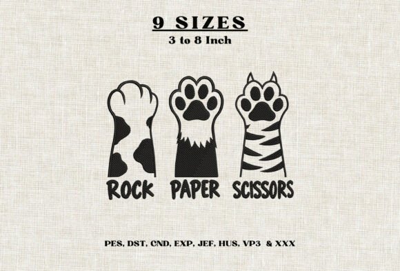 Rock Paper Scissors Cat Paws Embroidery