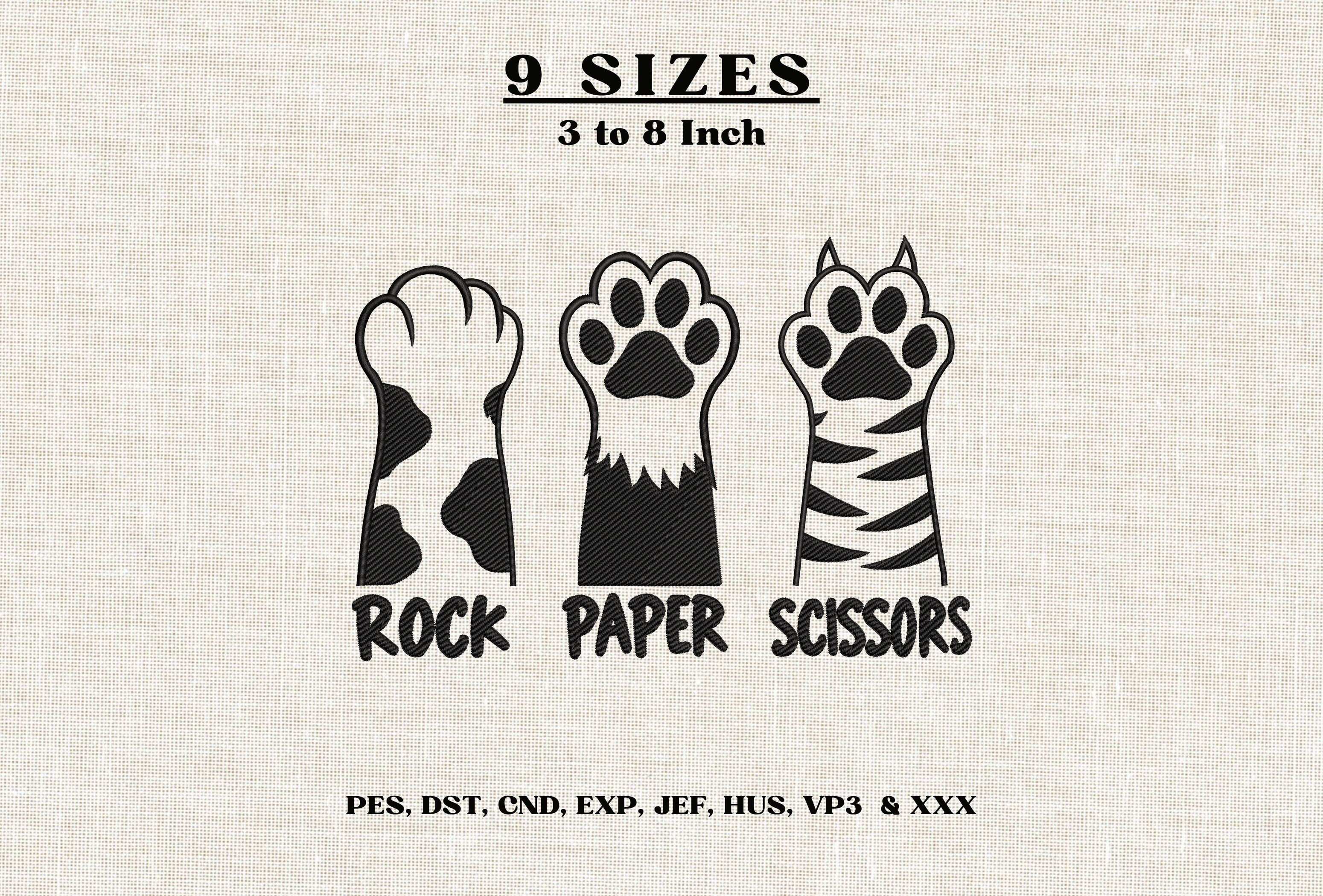 Rock Paper Scissors Cat Paws Embroidery