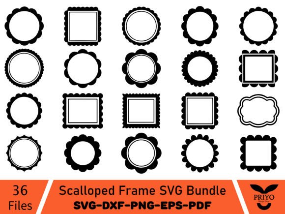 Scalloped Frame SVG Bundle, Circle Frame