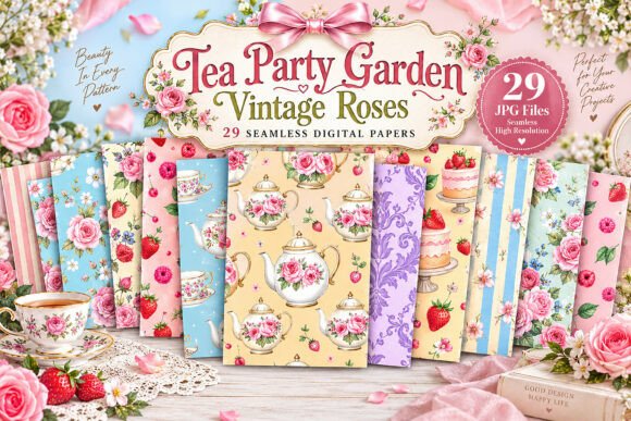 Tea Party Garden Vintage Roses Digital