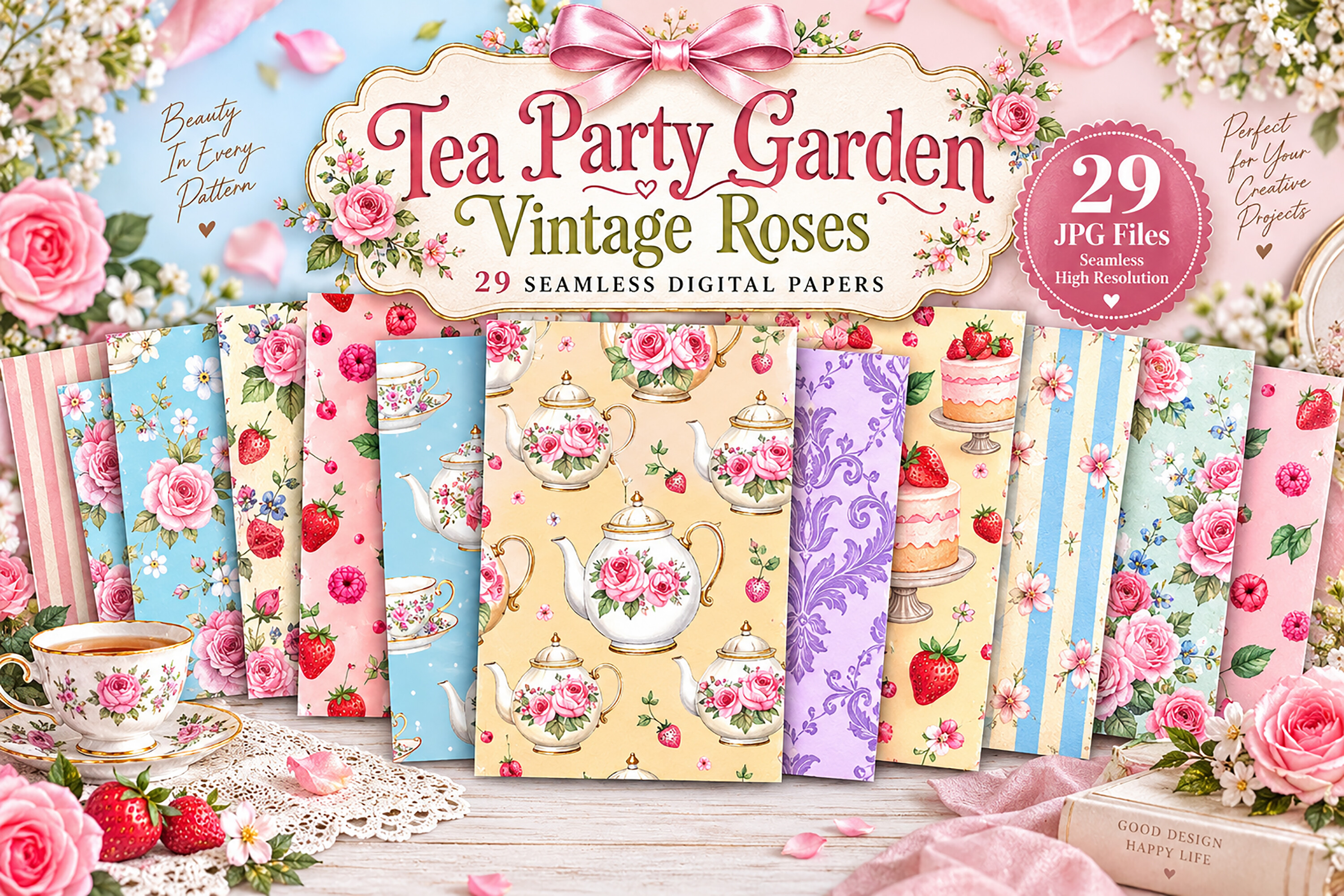 Tea Party Garden Vintage Roses Digital