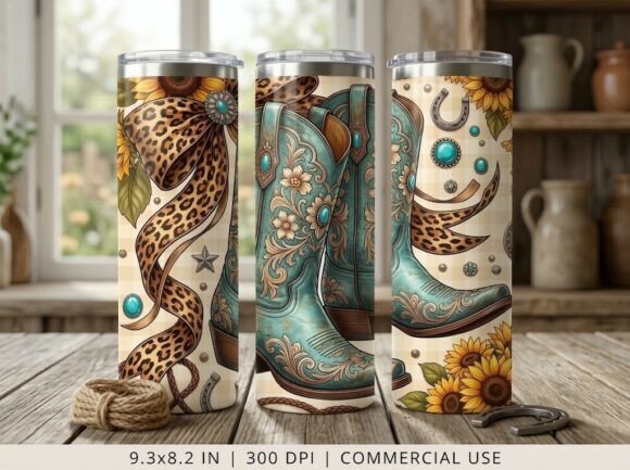 Teal Leopard Boots Floral Tumbler Design