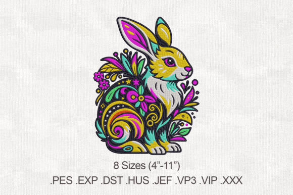 Vibrant Floral Bunny Embroidery Design