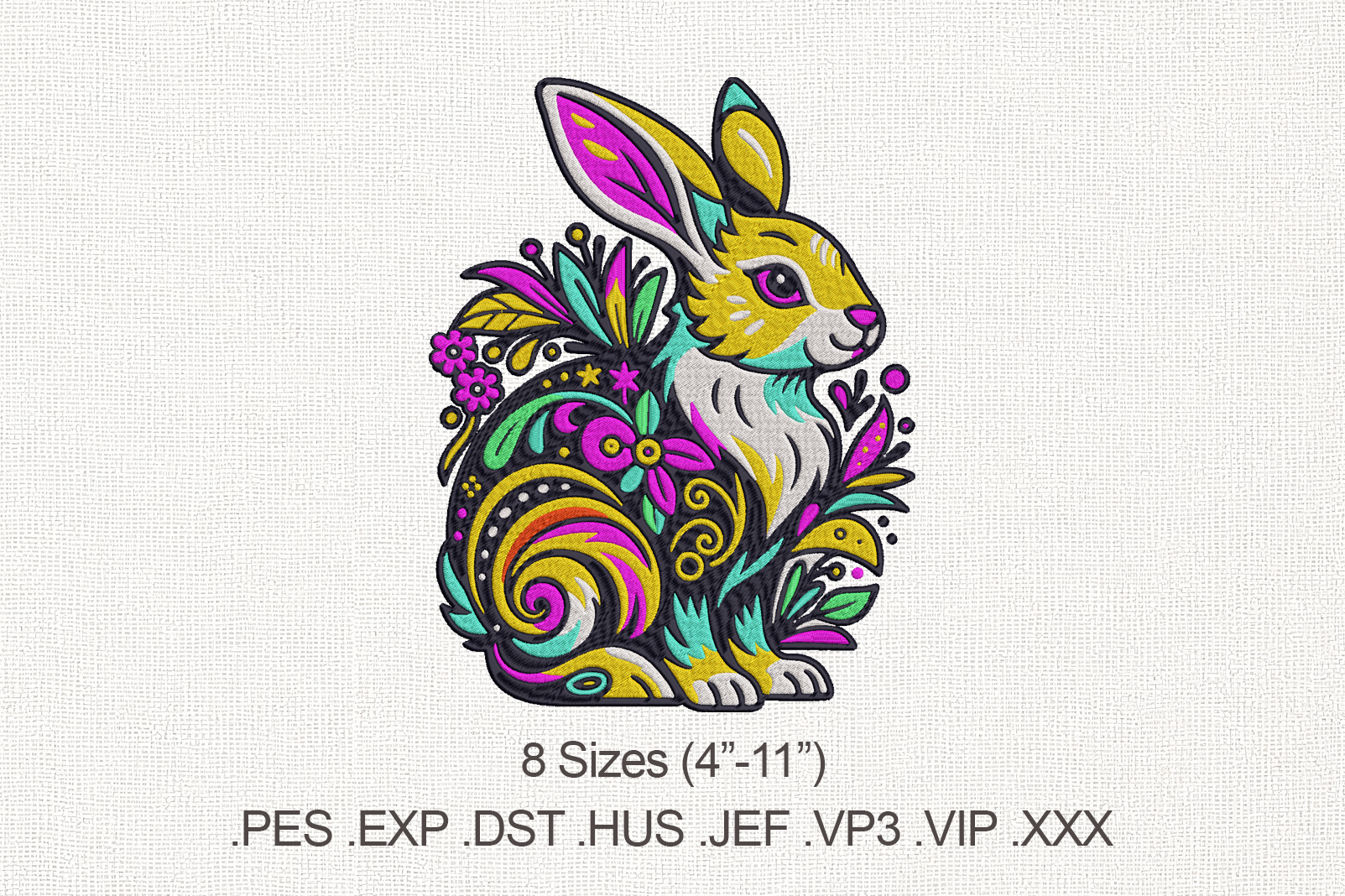 Vibrant Floral Bunny Embroidery Design