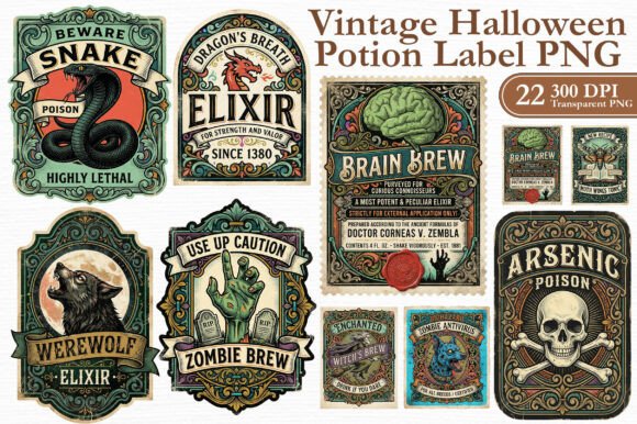 Vintage Halloween Potion Label PNG