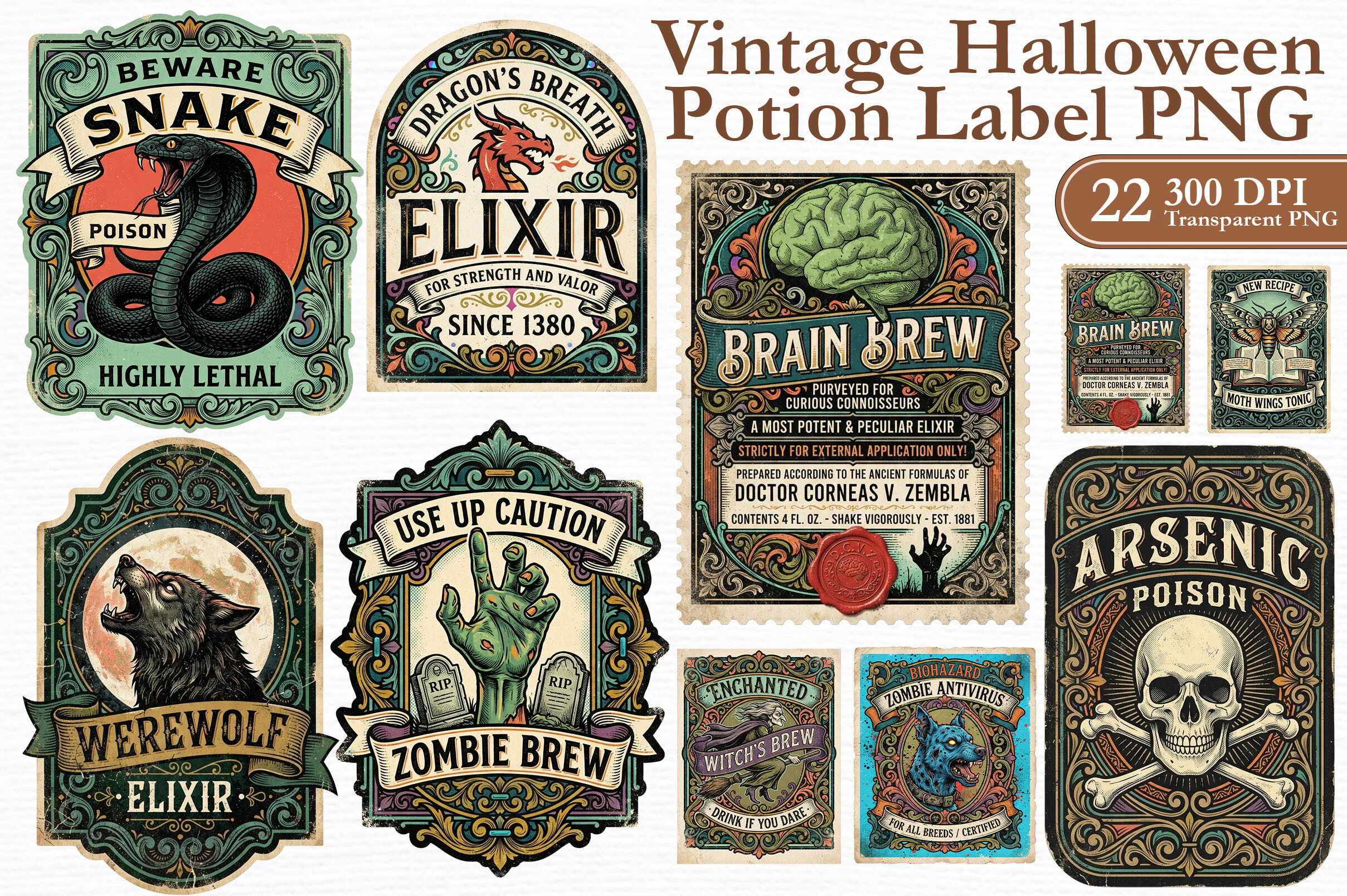 Vintage Halloween Potion Label PNG