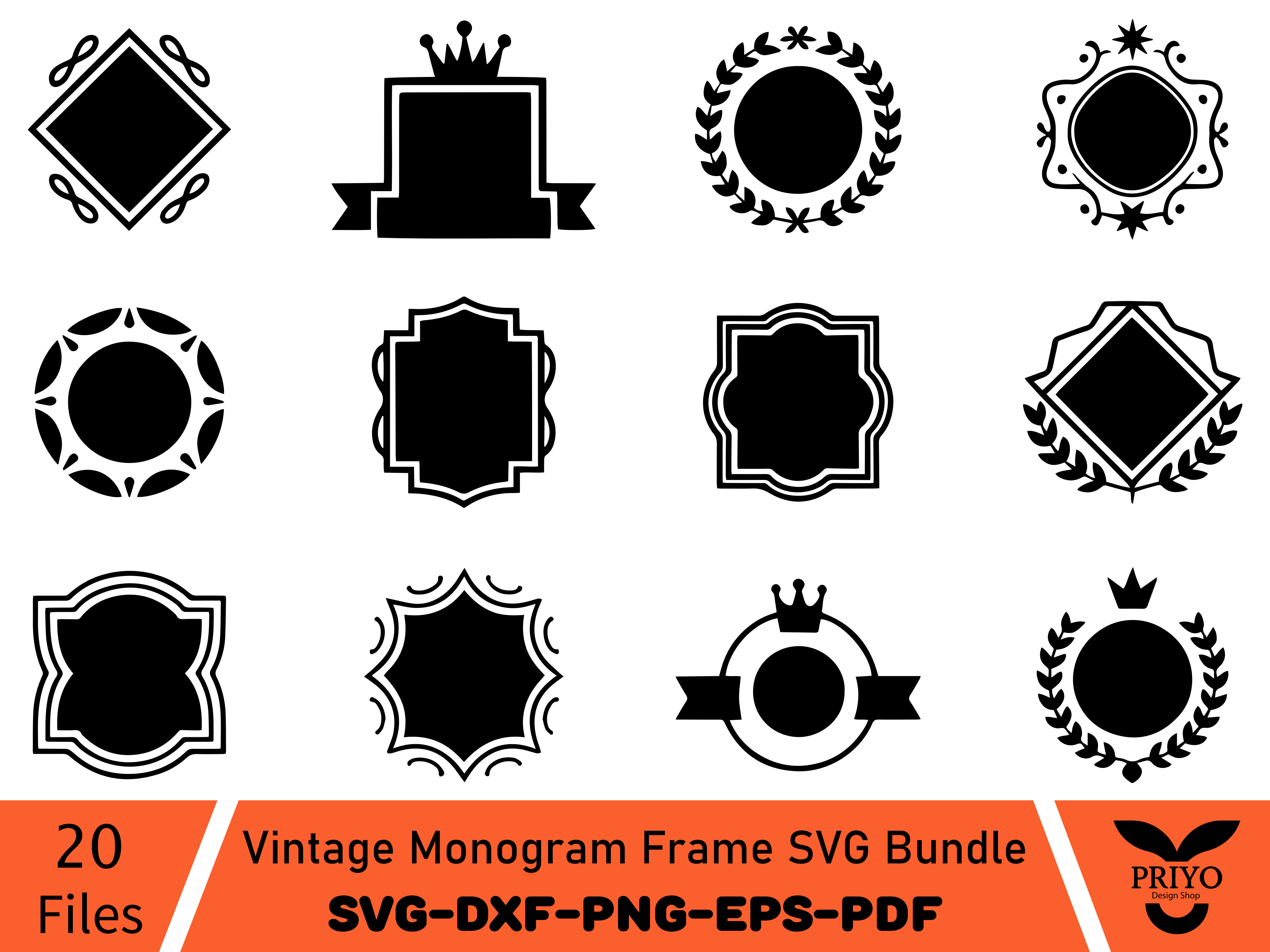 Vintage Monogram Frame SVG Bundle