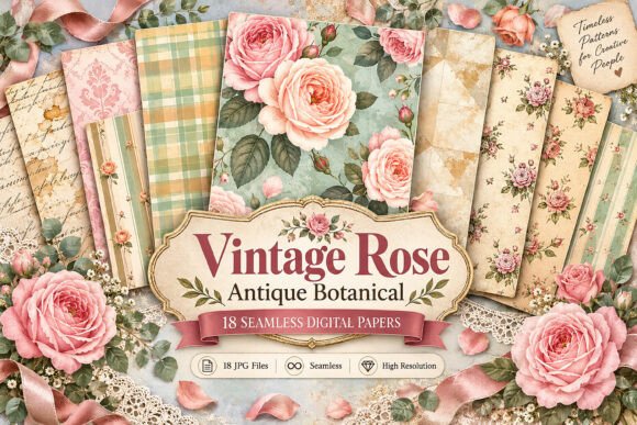 Vintage Rose Antique Botanical Digital