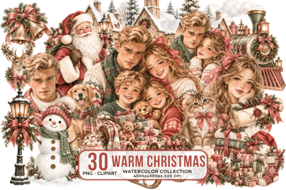 Warm Christmas Clipart Watercolor Bundle Graphics