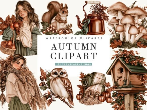 Watercolor Autumn Clipart Bundle