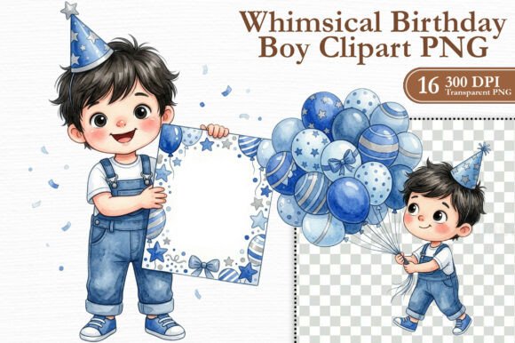 Whimsical Birthday Boy Clipart PNG
