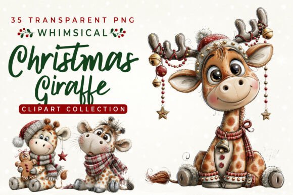 Whimsical Christmas Giraffe Clipart
