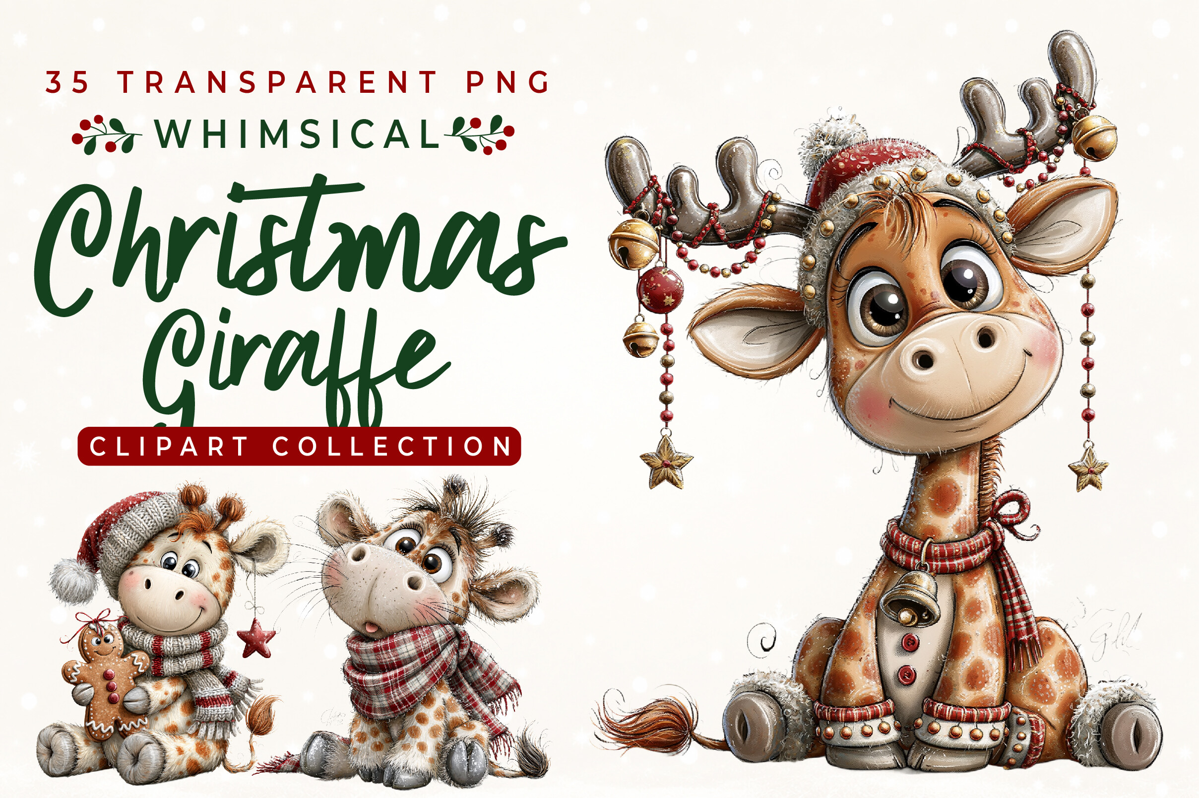 Whimsical Christmas Giraffe Clipart