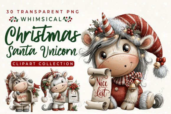 Whimsical Christmas Santa Unicorn