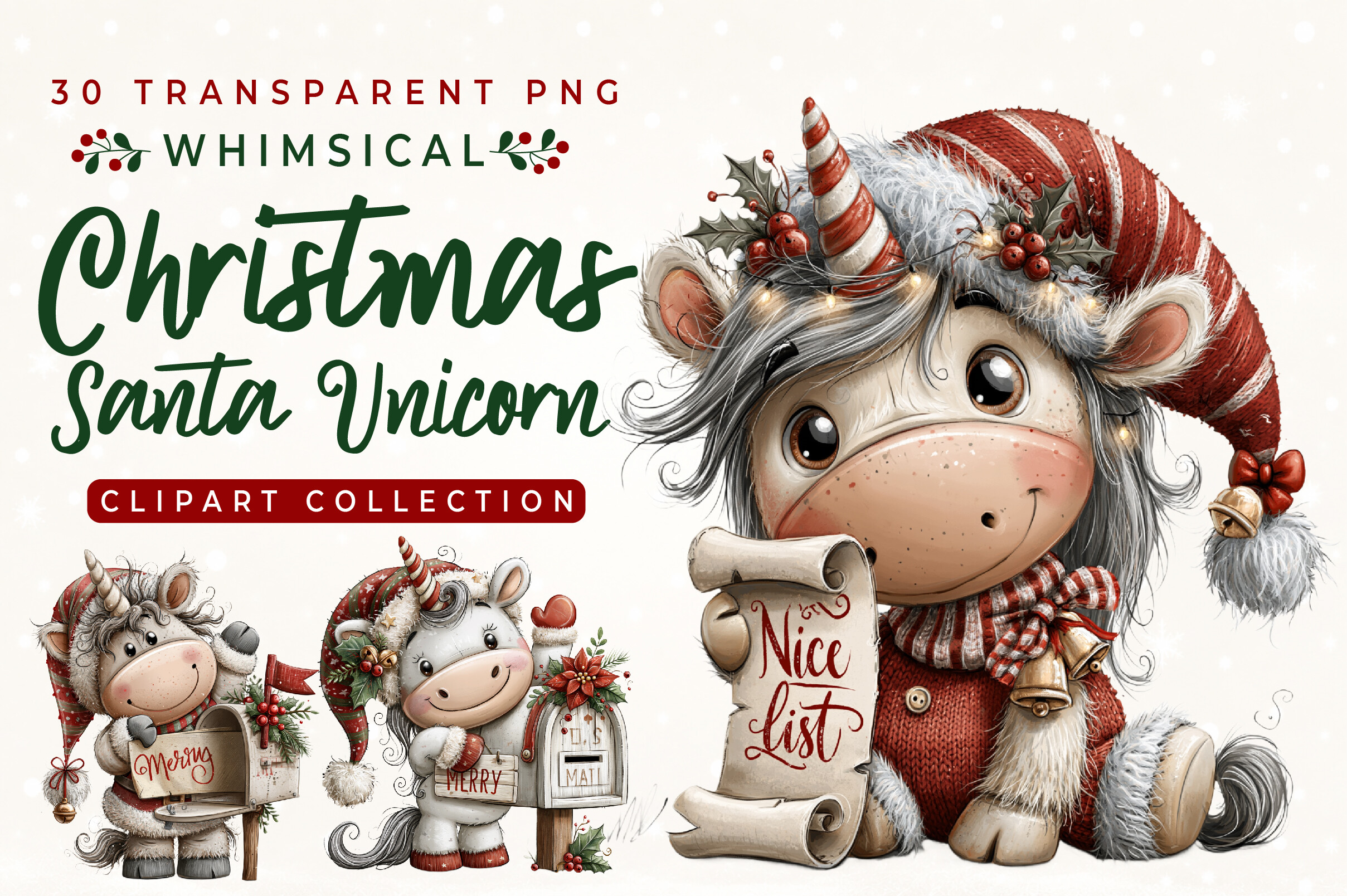 Whimsical Christmas Santa Unicorn