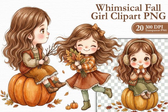 Whimsical Fall Girl Clipart PNG