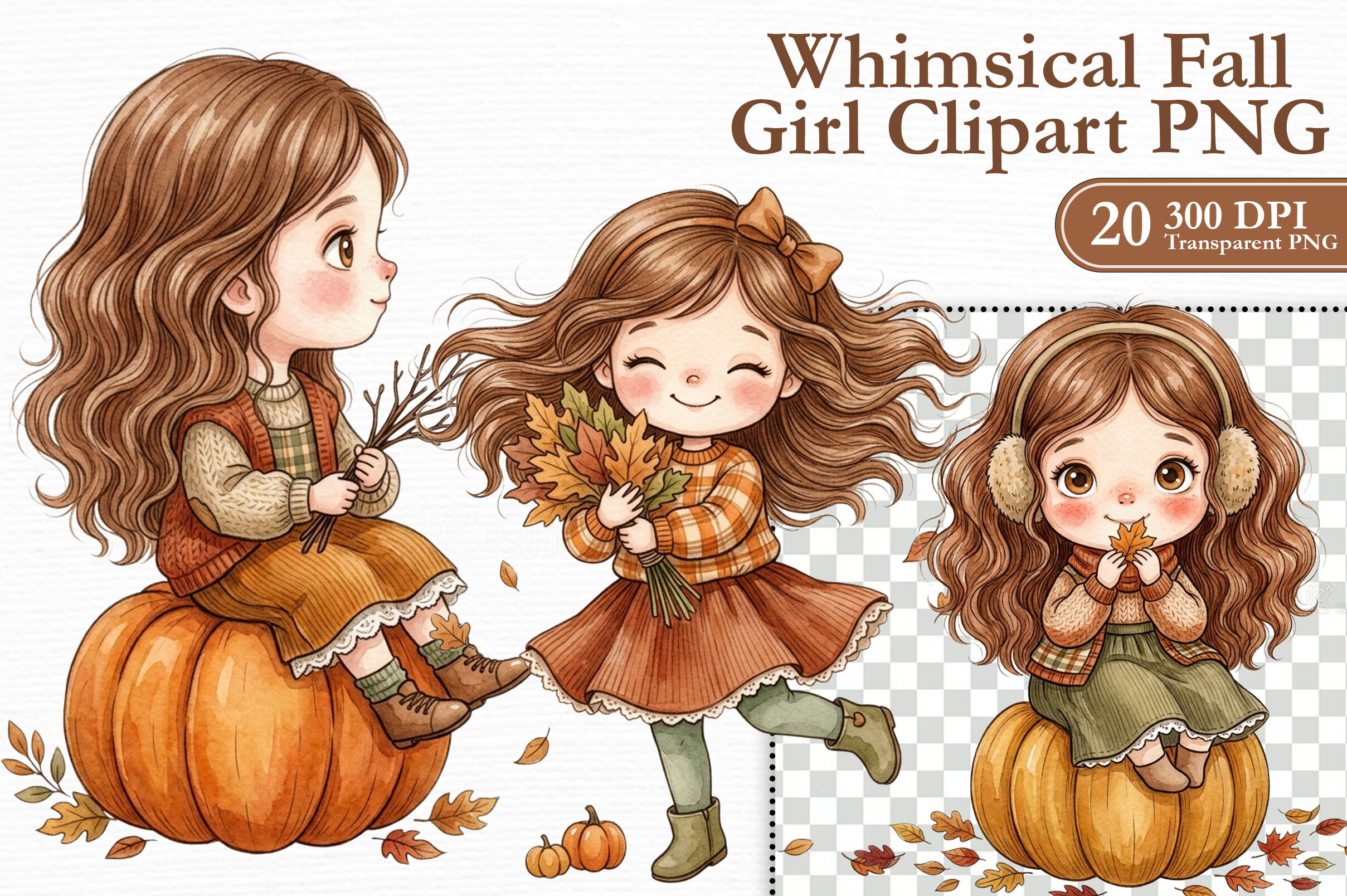 Whimsical Fall Girl Clipart PNG