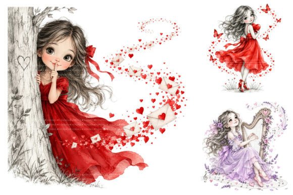 Whimsical Girl Watercolor Clipart Bundle